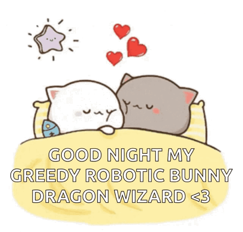 Cats Lying In Bed With Hearts And Good Night Message GIF