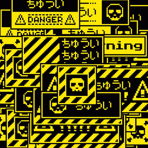 Caution Sign Surrounded By Other Signs GIF