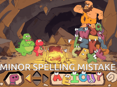 Caveman Standing On Letters Minor Spelling Mistake GIF