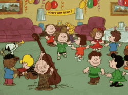 Celebrating New Year Peanuts Charlie Brown With Friends GIF