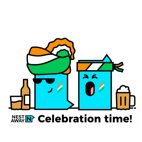 Celebration Time Advertisement With Two Cartoon Characters Sticker