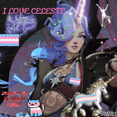 Celeste With Unicorn And Cat Saying I Love Celeste GIF