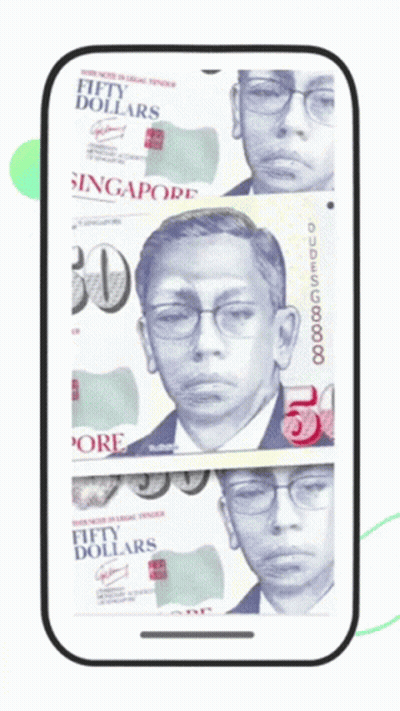 Cell Phone Displaying Stack Of Singapore Fifty Dollars GIF