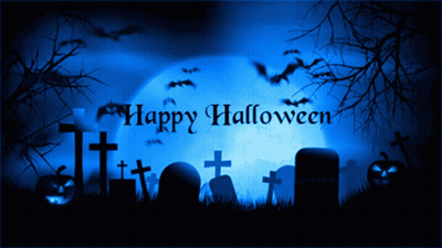 Cemetery Scene Full Moon Happy Halloween GIF
