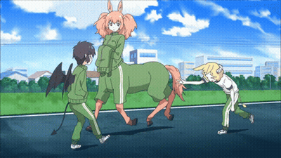 Centaur Pushed By Two Kids GIF