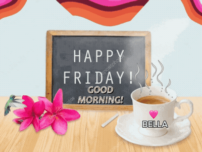 Chalkboard Says Happy Friday Good Morning With Coffee GIF