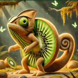Chameleon With Slice Of Kiwi On Back GIF