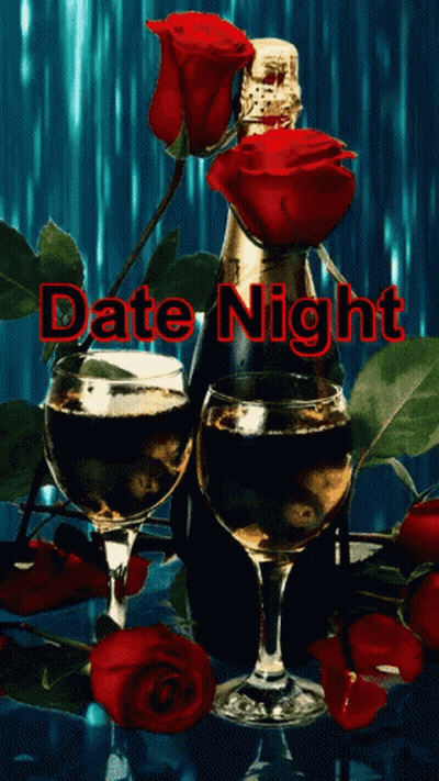 Champagne Bottle Red Roses Wine Glasses Date Night GIF