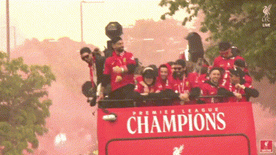 Champions Word On Red Bus GIF