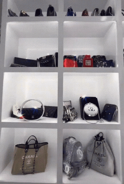 Chanel Bag On Shelf Next To Other Bags GIF