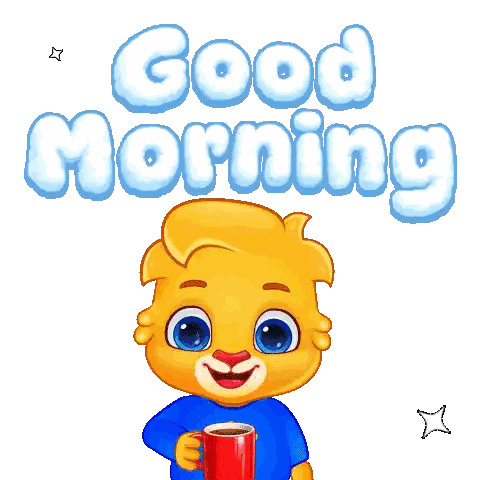 Character Holding Coffee Above Good Morning Sticker
