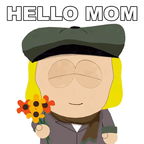 Character Holding Flowers And Hello Mom Text Sticker