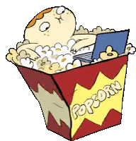 Character Lying In Popcorn Bucket With Laptop Sticker