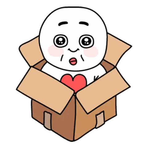 Character Sitting In Cardboard Box With Heart Sticker
