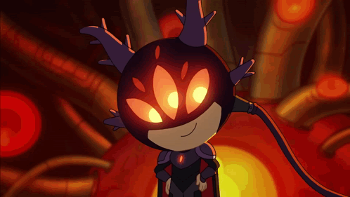 Character With Horns And Glowing Eyes Smiling GIF