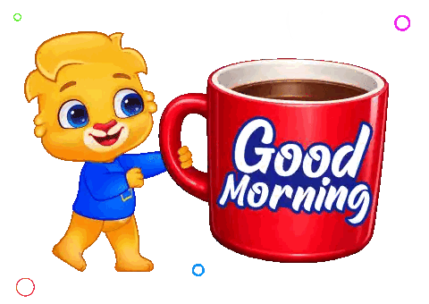 Character With Red Coffee Cup Good Morning Sticker