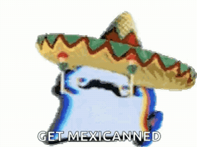 Character With Sombrero And Mustache Says Get Mexicanned GIF