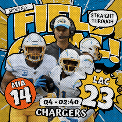Chargers Football Ad With Mia 14 And Lac 23 Holding Football GIF