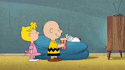 Charlie And Sally Giving Snoopy Popcorn Sunday GIF