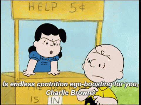 Charlie Brown And Lucy At Help 5 Cents Booth GIF