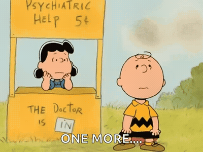 Charlie Brown And Lucy Brown At Psychiatric Help Stand GIF