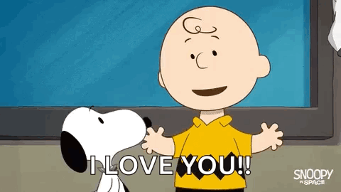 Charlie Brown And Snoopy Are Hugging Each Other And Saying I Love You . GIF