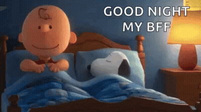 Charlie Brown And Snoopy Are Sleeping In A Bed With The Words Good Night My Bff GIF