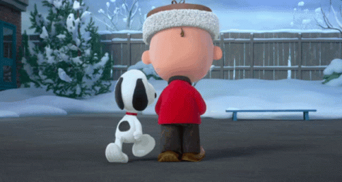 Charlie Brown And Snoopy Are Standing Next To Each Other GIF