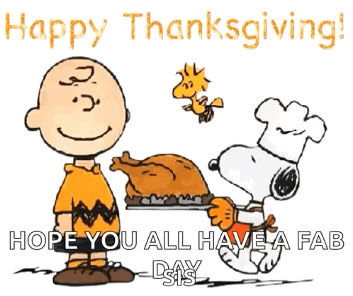 Charlie Brown And Snoopy Are Standing Next To Each Other Holding A Turkey . GIF