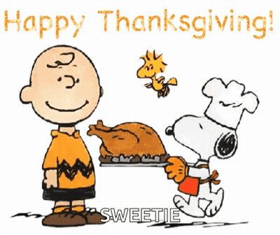 Charlie Brown And Snoopy Holding Turkey Happy Thanksgiving Sweetie GIF