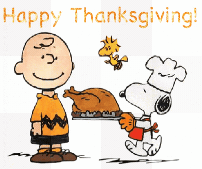 Charlie Brown And Snoopy Holding Turkey Happy Thanksgiving GIF