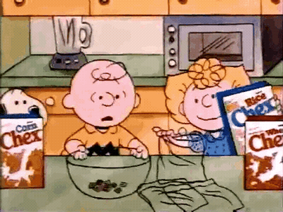 Charlie Brown And Snoopy Making Chex Cereal GIF