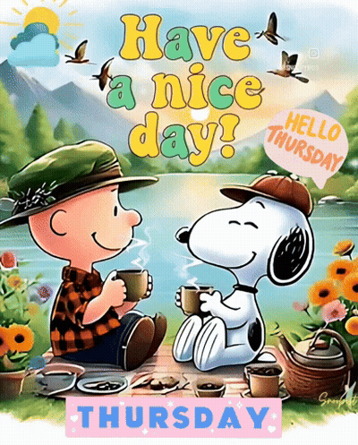 Charlie Brown And Snoopy Saying Have A Nice Day Hello Thursday GIF