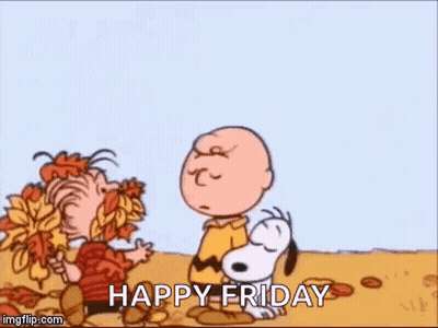 Charlie Brown And Snoopy Sitting In Leaves Happy Friday GIF
