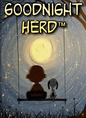 Charlie Brown And Snoopy Sitting On A Swing With The Words Goodnight Herd Tm Below Them GIF