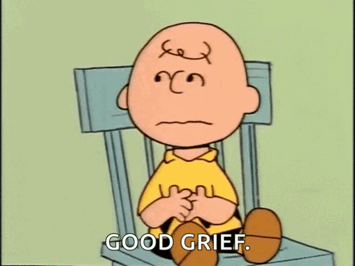 Charlie Brown Is Sitting In A Chair With A Sad Look On His Face And Says `` Good Grief '' . GIF