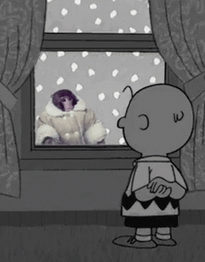 Charlie Brown Looking Out Window At Monkey GIF