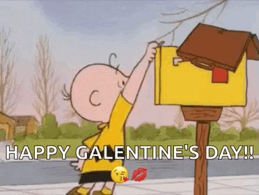 Charlie Brown Putting Kiss In Mailbox GIF