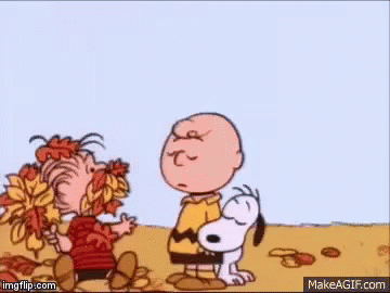 Charlie Brown , Snoopy , And Lucy From Peanuts Are Playing With Leaves . GIF