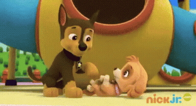 Chase And Skye From Paw Patrol Standing In Front Of Playground GIF
