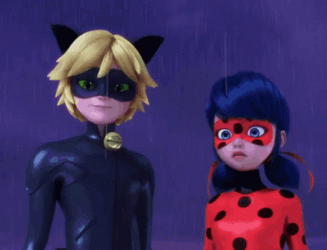 Chat Noir Ladybug Stroll In Rain GIF