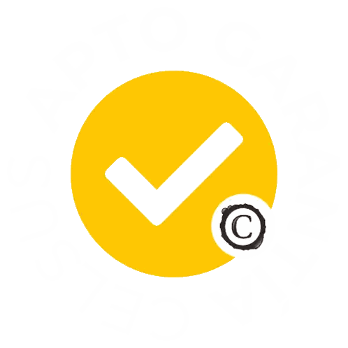 Check Mark In Yellow Circle With Copyright Sticker
