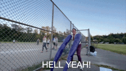Cheering Into Kickball Field GIF