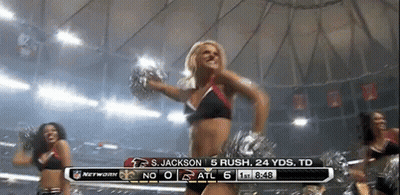 Cheerleader Dancing In Front Of Scoreboard Saying S Jackson 5 Rush 24 Yards TD GIF