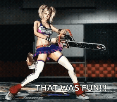Cheerleader Holding Chainsaw Says That Was Fun GIF