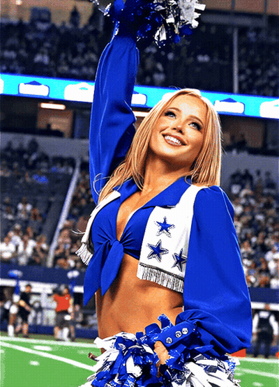 Cheerleader In Blue And White Outfit With Three Stars GIF
