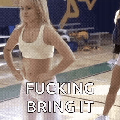 Cheerleader Standing On Basketball Court Saying Fucking Bring It GIF