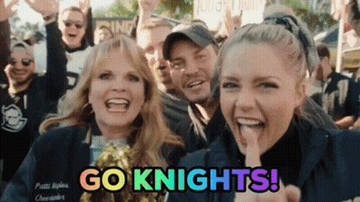 Porrista con pulgar arriba diciendo 'Go Knights' GIF