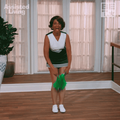 Cheerleader Woman At Assisted Living Window GIF