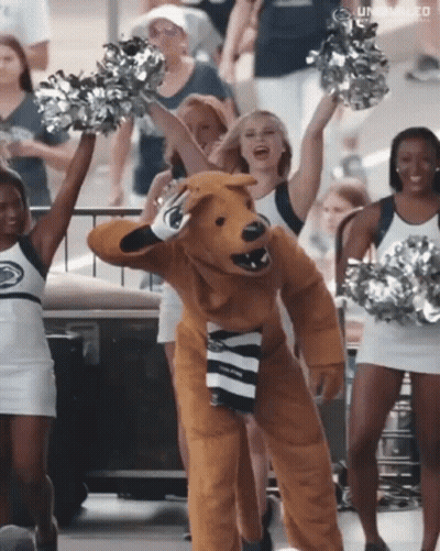 Cheerleaders Around Mascot In Penn State Uniform GIF